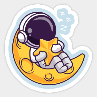 Cute Astronaut Sleeps On Moon Holding the Star Cartoon Sticker